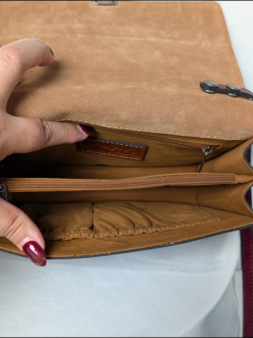 Patricia Nash Locri Crossbody Made In Italy Burgundy Tooled Leather - Picture 7 of 7